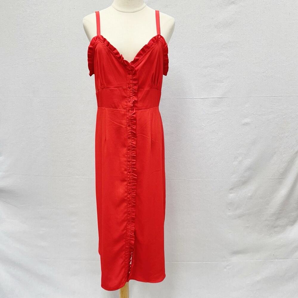 Topshop red ruffle accent button up sweetheart midi sunndress‎ US size 8